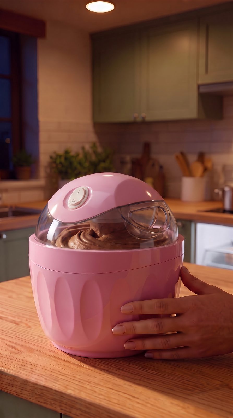Helado casero batiéndose en la máquina